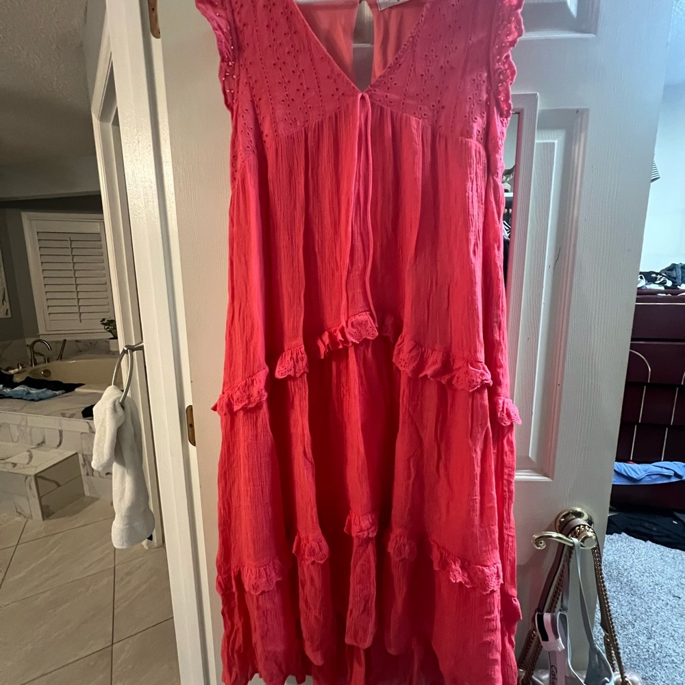 Impressions Pink Asymmetrical Ruffled Sundress